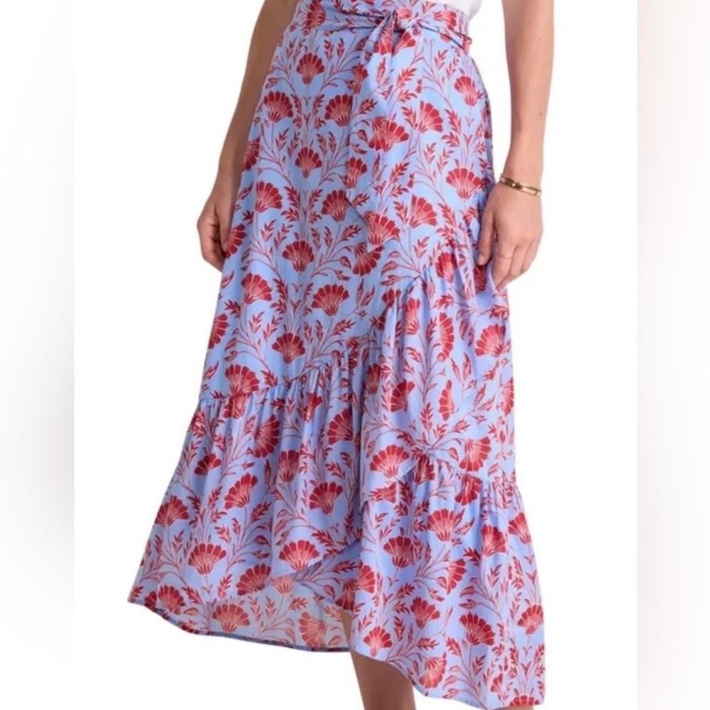 Vineyard Vines Skirt Faux Wrap Red Blue Americana Floral Size Medium 100% Cotton